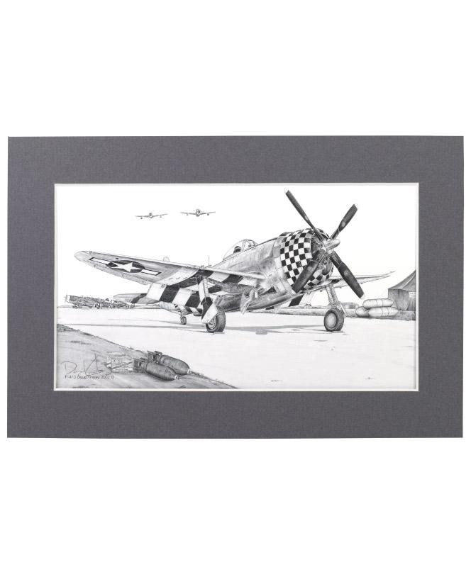 Signed P-47 Thunderbolt Matted Print, 10.75" x 7"