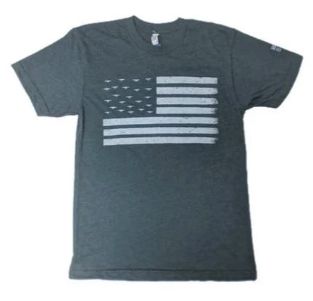 Men's American Tribute Brand Flag Plane T-Shirt, Blue Gray