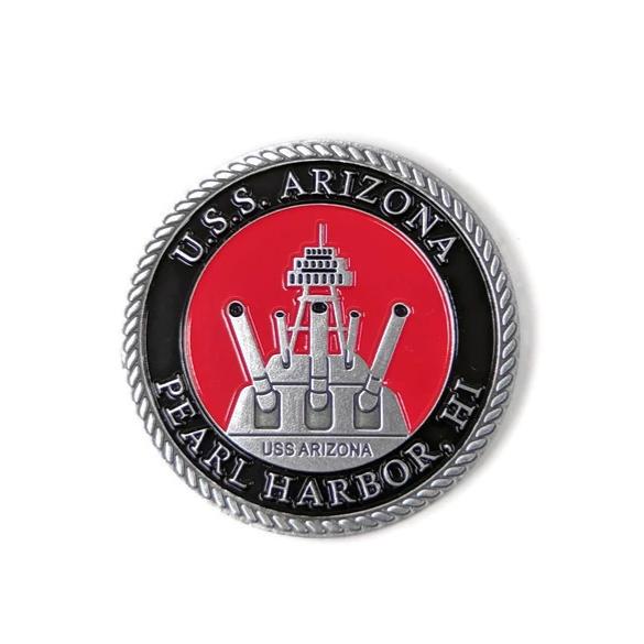 Day of Infamy Red And Silver-Brushed Challenge Coin, 39 mm