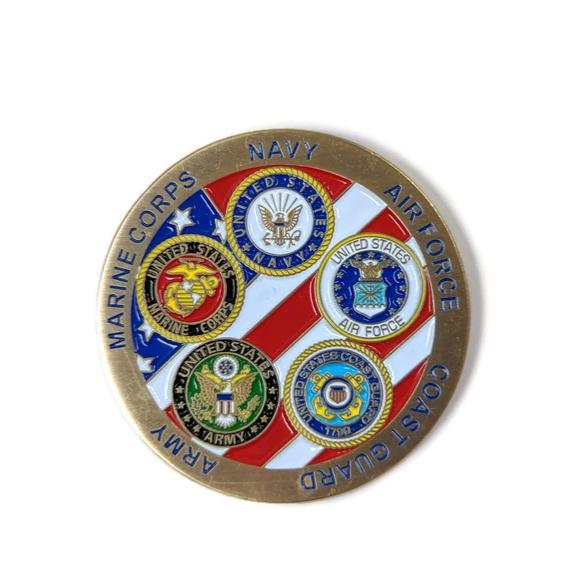 USS Arizona Memorial And Armed Forces Gold-Brushed Challenge Coin, 42 mm