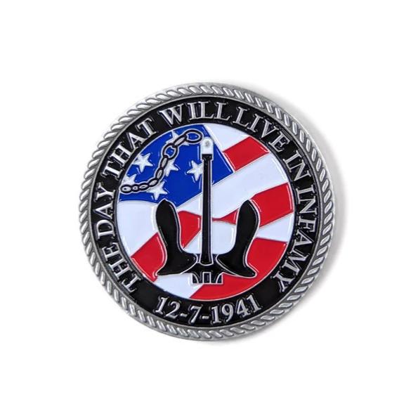 USS Arizona Anchor Black And Silver-Brushed Challenge Coin, 39 mm