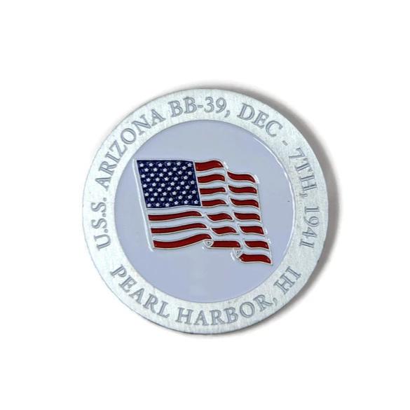 American Flag And Compass Brushed-Silver Challenge Coin, 39 mm