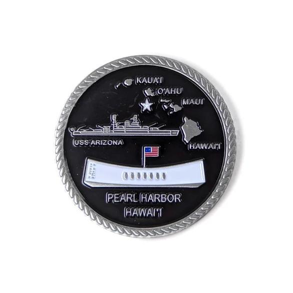 USS Arizona And Compass Silver-Brushed Challenge Coin, 39 mm