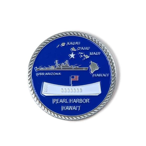USS Arizona Blue And Silver-Brushed Challenge Coin, 39 mm