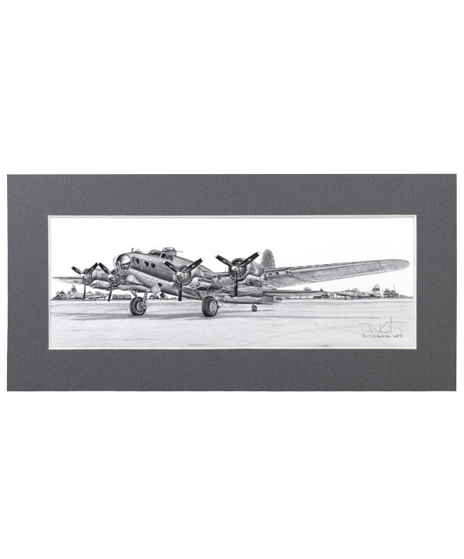 Signed B-17 Flying Fortress Matted Print, 12" x 5.75"