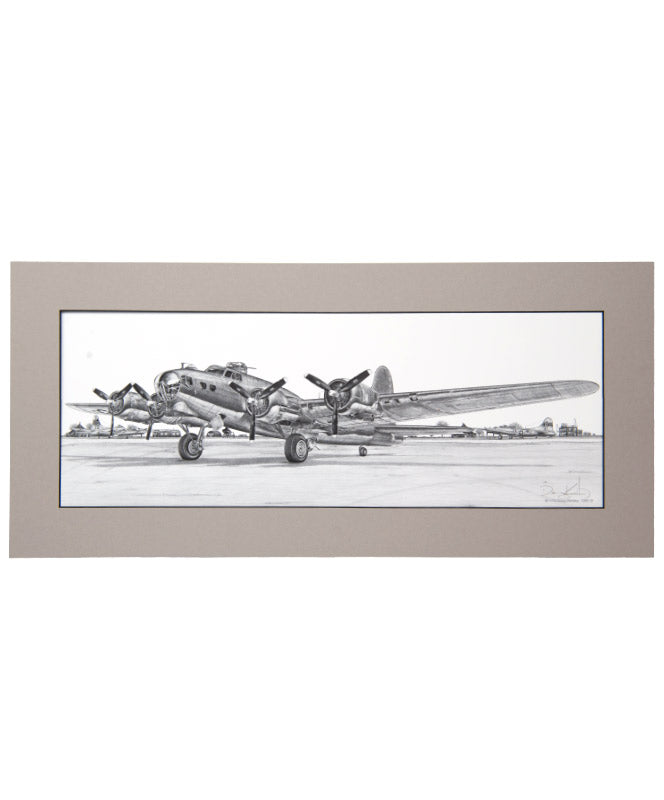 Signed B-17 Flying Fortress Matted Print, 21.25" x 10"