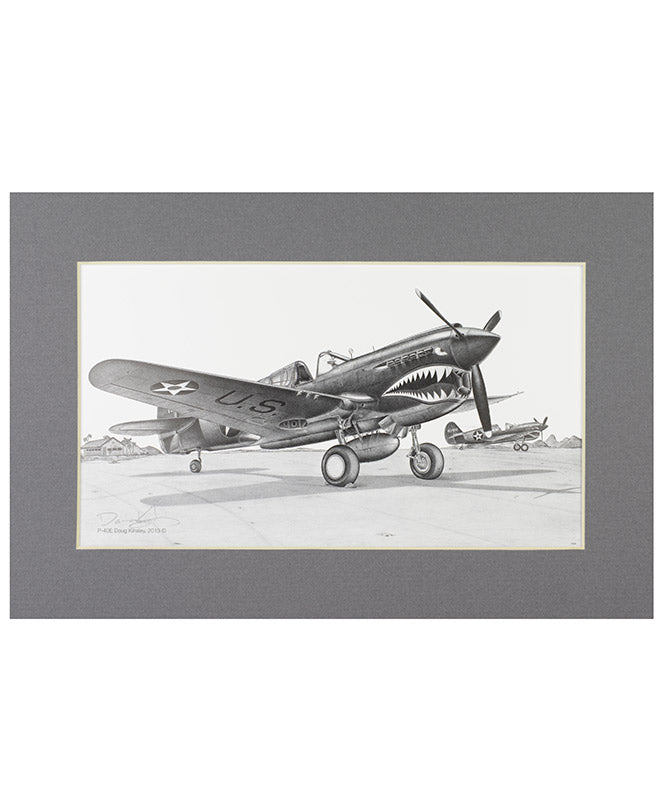 Signed P-40E Warhawk Matted Print, 10.75" x 7"