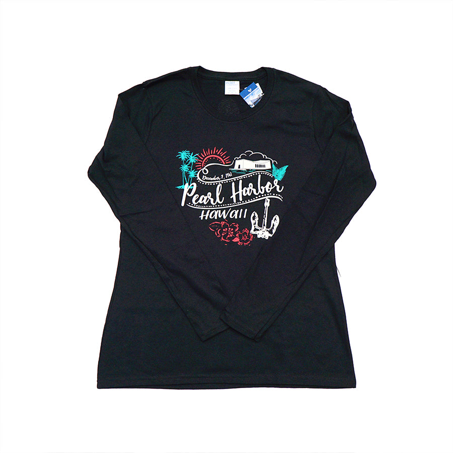 Women's Long Sleeve Script Scroll Shirt, Black