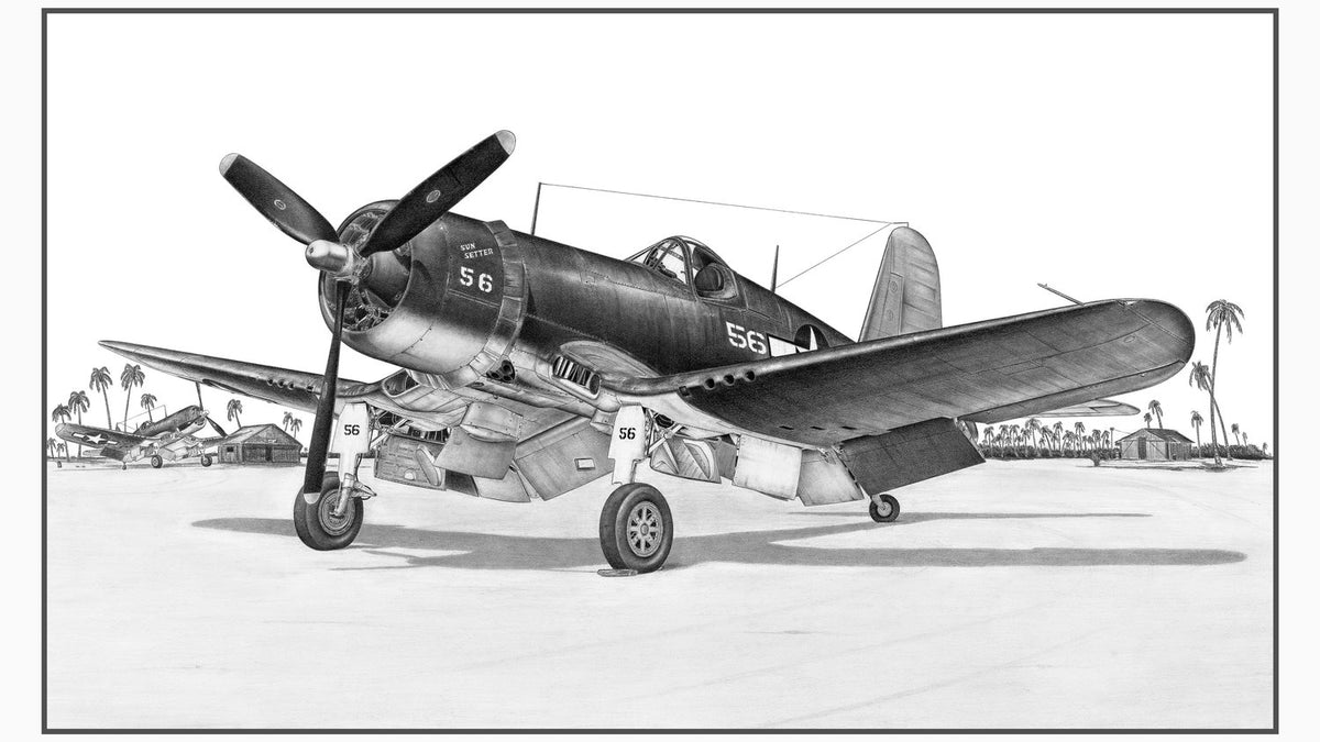 Signed F4U Corsair Matted Print, 19.25" x 11.75"