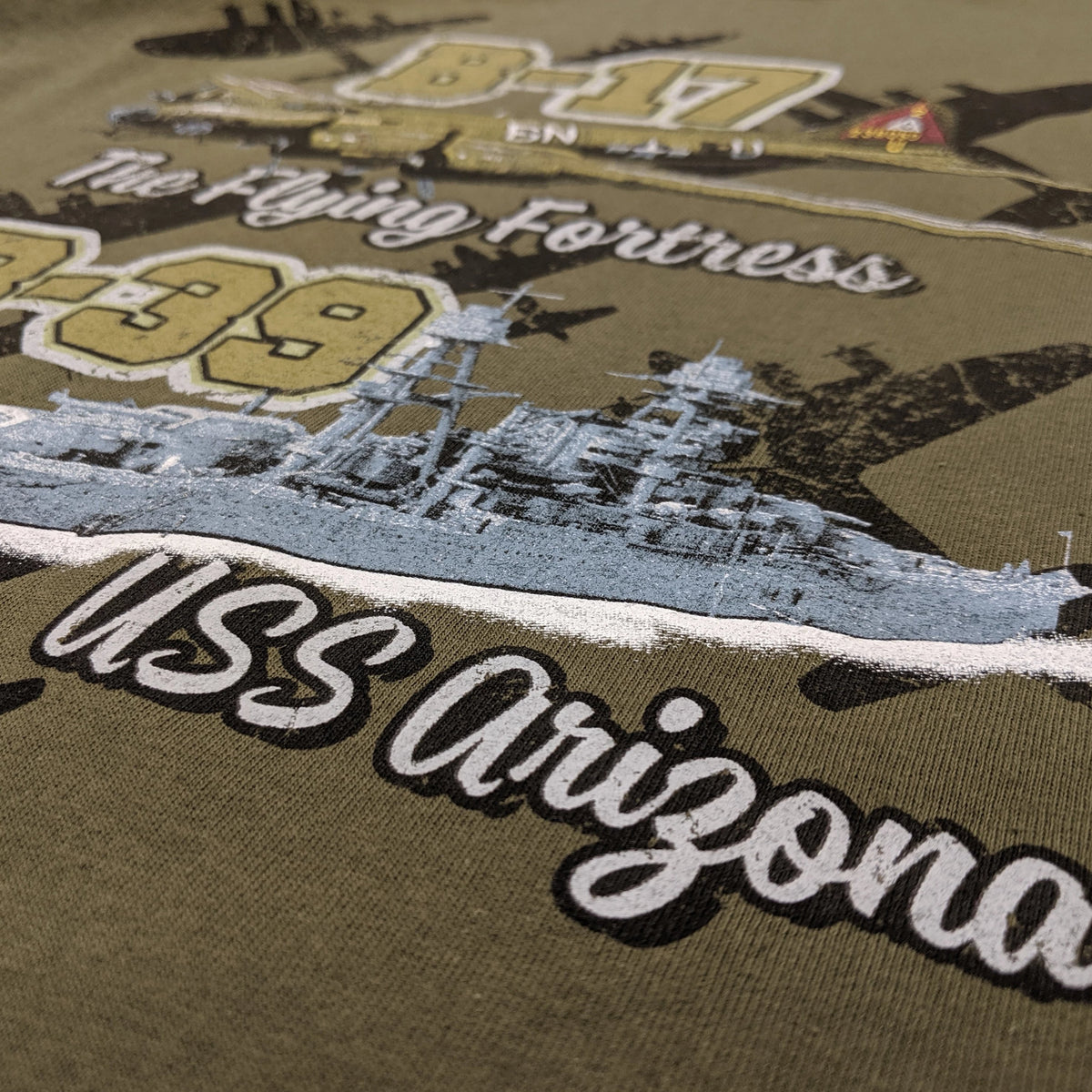 Men's Flying Fortress B-17 USS Arizona BB-39 Shirt, Military Green