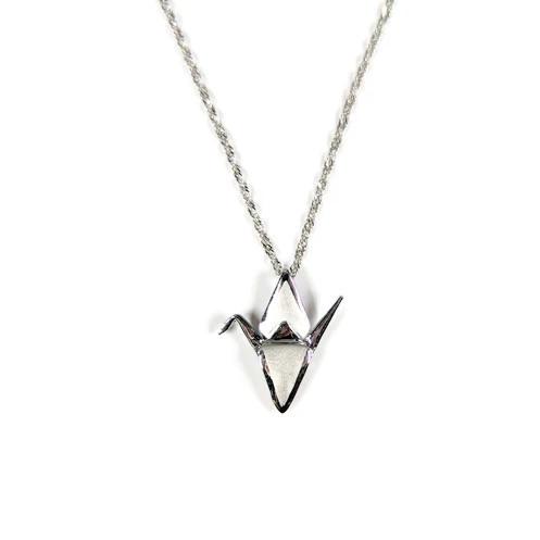 Sadako Sasaki Wing Down Crane Pendant Necklace, Sterling Silver 25 mm