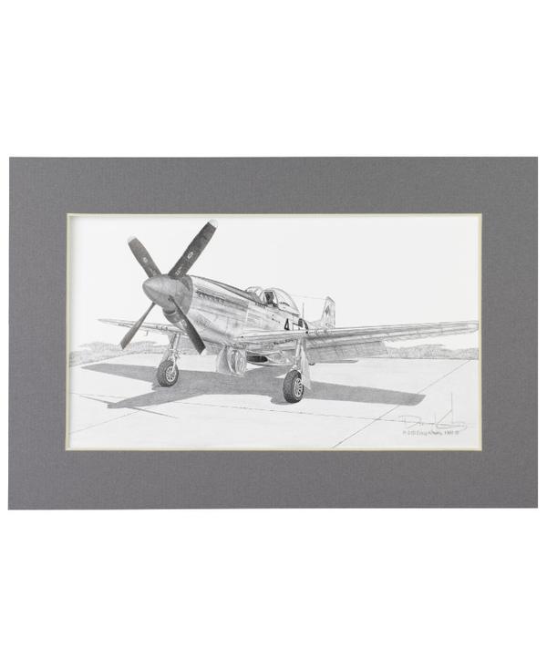 Signed P-51 Mustang Matted Print, 19.25" x 11.75"
