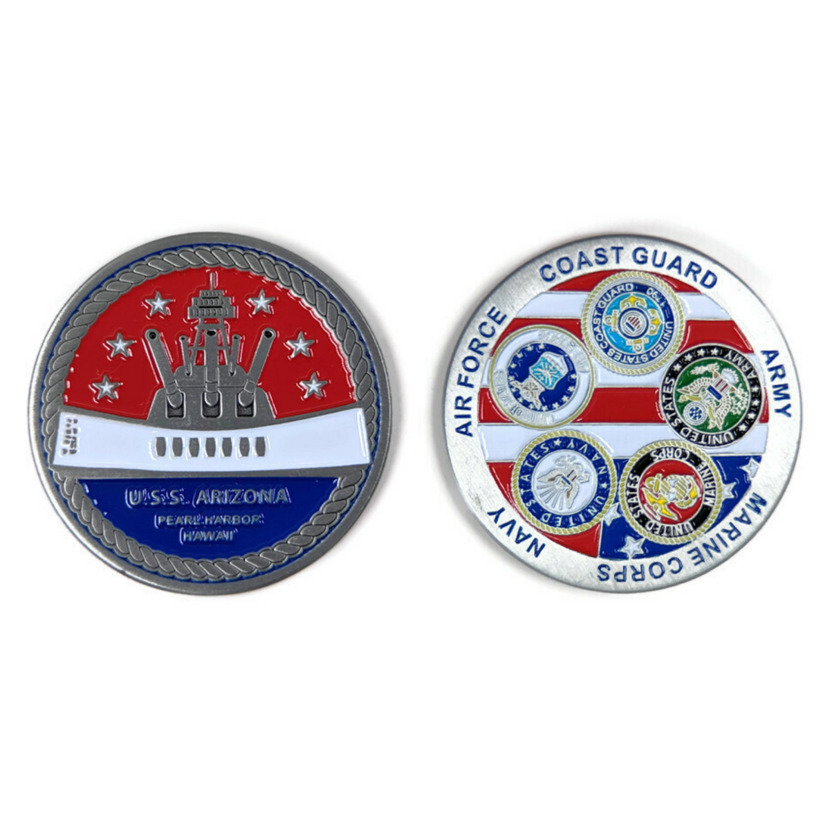 BB39 Memorial And Armed Forces Silver-Brushed Challenge Coin, 42 mm