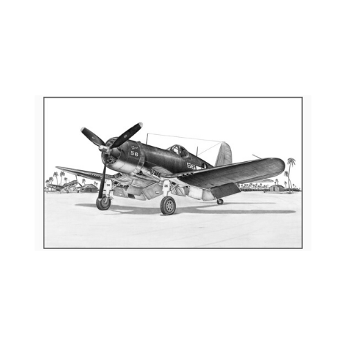 Signed F4U Corsair Matted Print, 19.25" x 11.75"