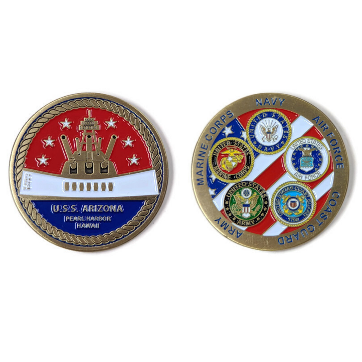 BB39 Memorial And Armed Forces Gold-Brushed Challenge Coin, 42 mm