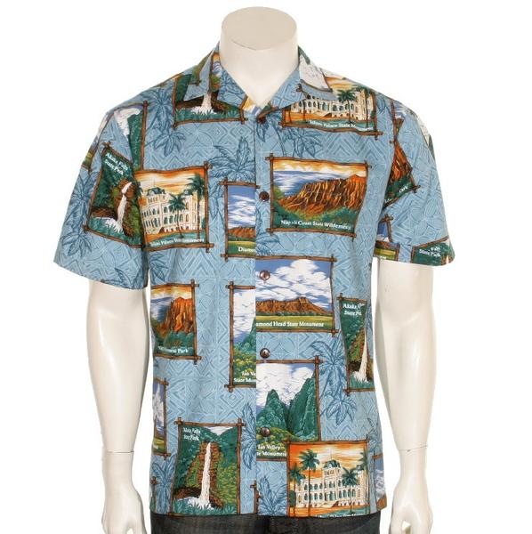 Official Hawaii State Parks Men's Aloha Shirt, Slate Blue