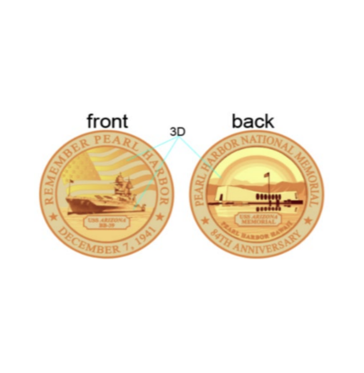 84th Anniversary Remember Pearl Harbor Gold Coin