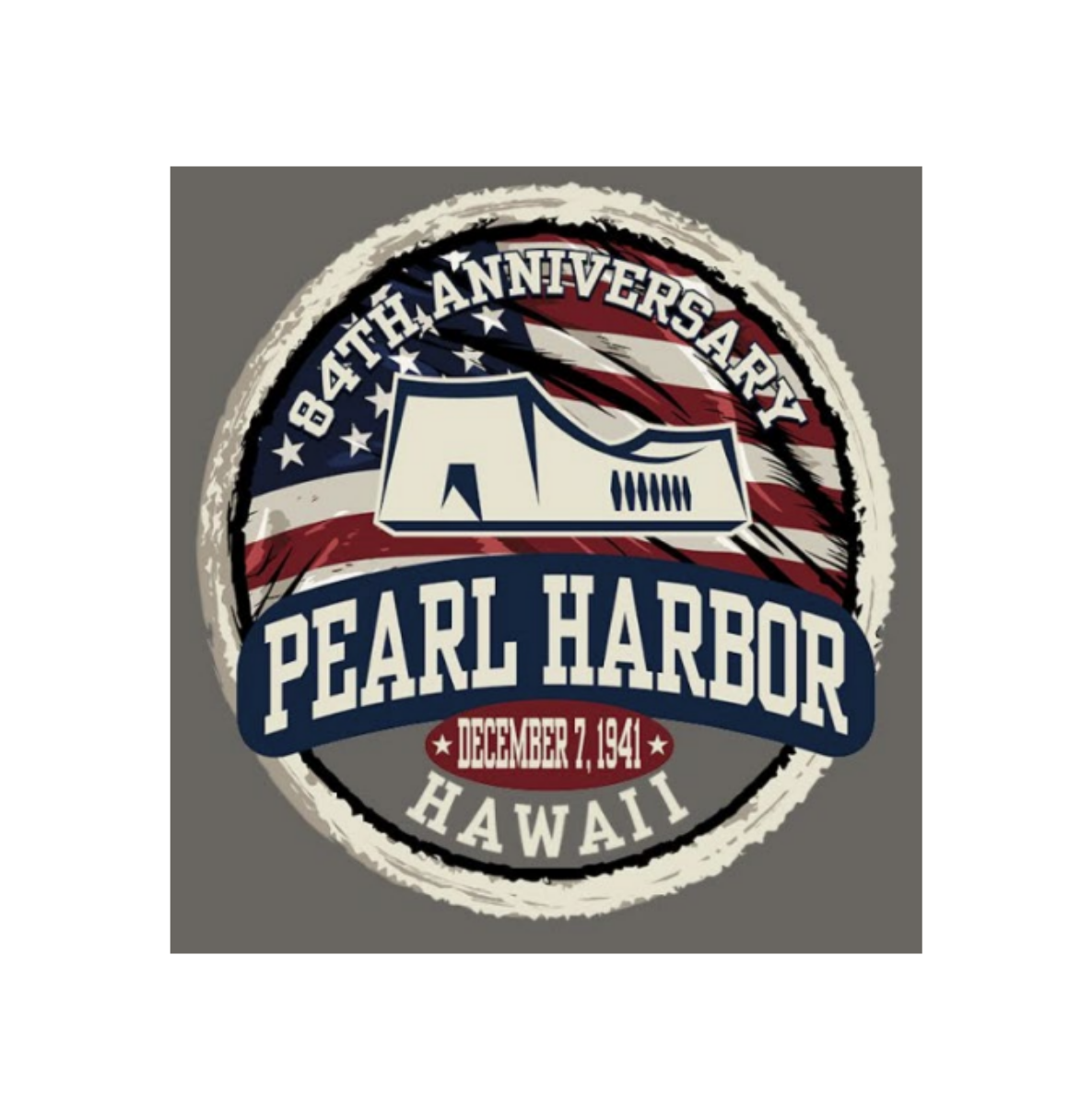 84th Annivesary USS Arizona Memorial Circle Flag Tee Gray