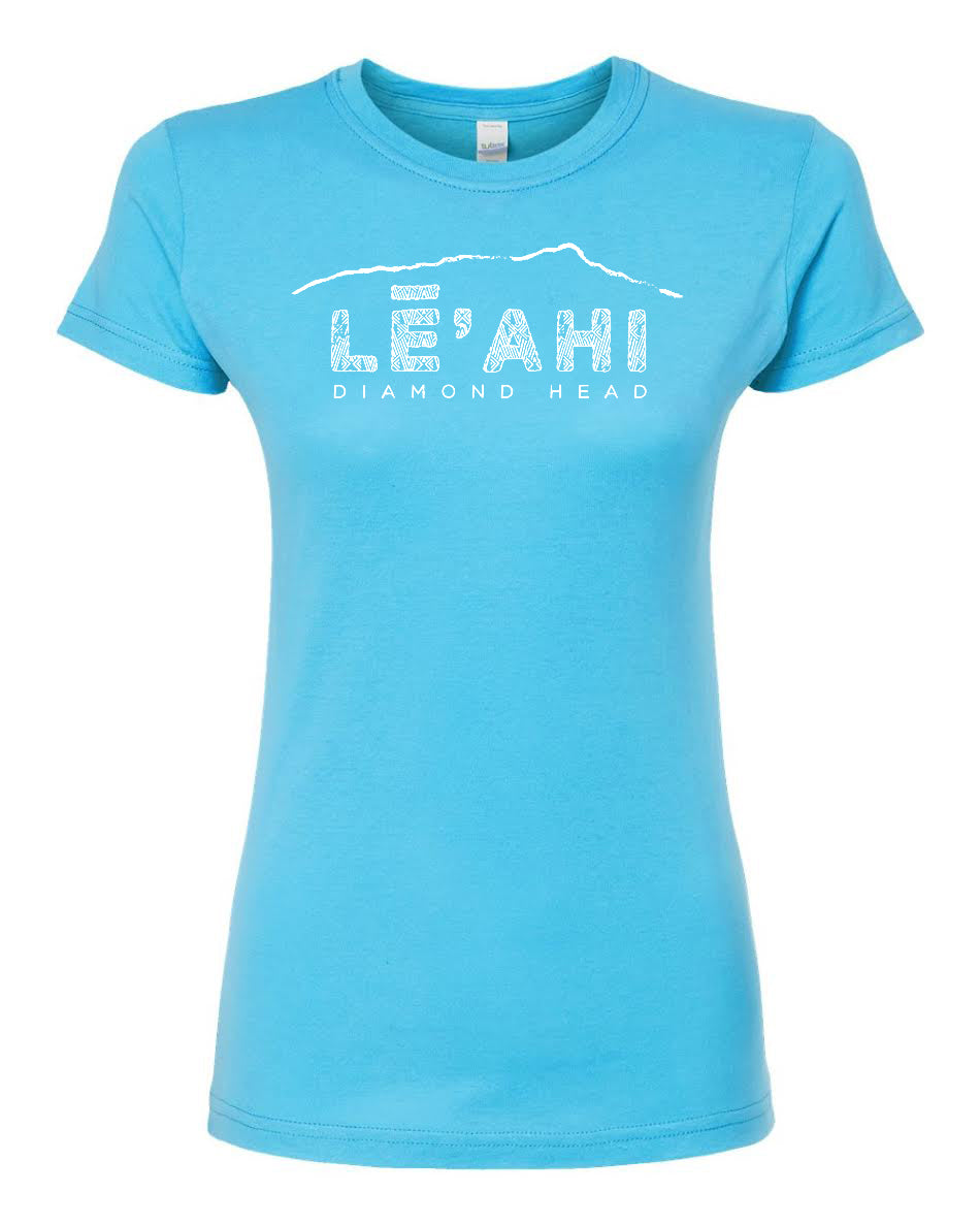 Woman's Diamond Head (Leahi) Etched T-shirt, Tahiti Blue
