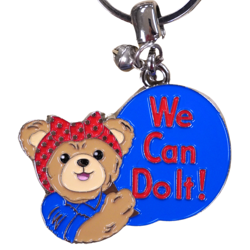 Rosie Bear Blue We Can Do It Keychain