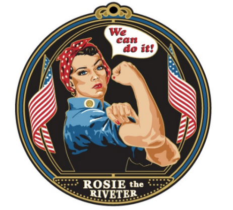 Rosie The Riveter "We Can do It" Gold/Black Brass Circle Ornament