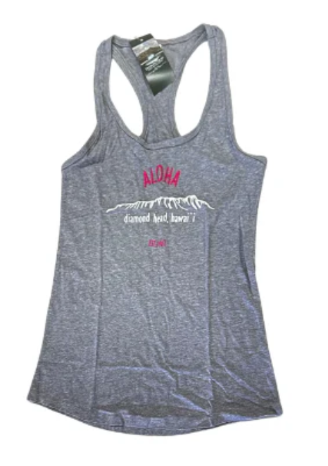 Women's Aloha Diamond Head Tank Top, Heather Gray