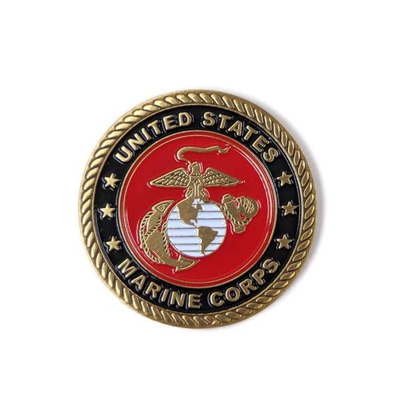 USMC Brass-Brushed Challenge Coin, 39 mm