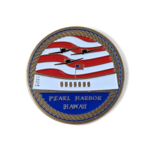 USS Arizona Memorial And Armed Forces Gold-Brushed Challenge Coin, 42 mm