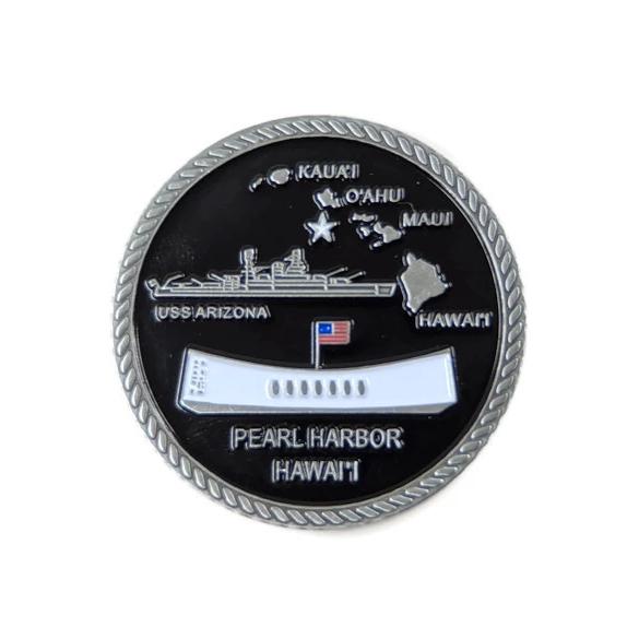 USS Arizona Bell Red And Silver-Brushed Challenge Coin, 39 mm