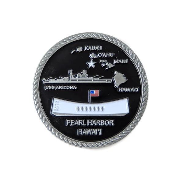 USS Arizona Anchor Black And Silver-Brushed Challenge Coin, 39 mm