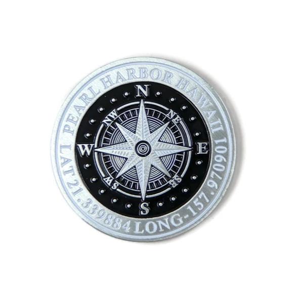 USS Arizona And Compass Silver-Brushed Challenge Coin, 39 mm