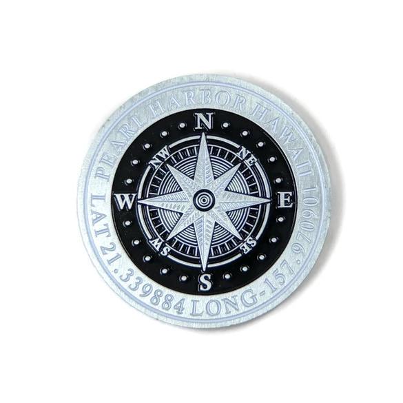 BB39 Compass Silver-Brushed Challenge Coin, 39 mm