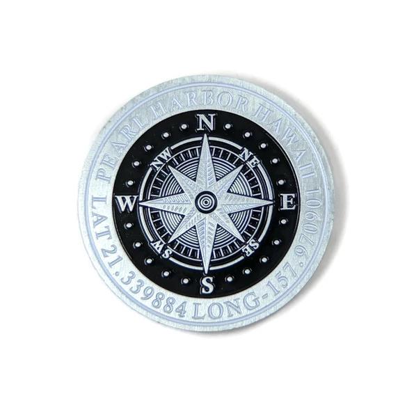 BB39 Compass Silver Brushed Challenge Coin 39 mm