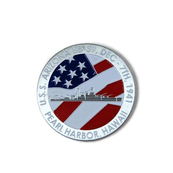 BB39 Compass Silver-Brushed Challenge Coin, 39 mm