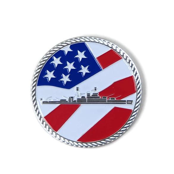 USS Arizona Battleship And Bell Silver-Brushed Challenge Coin, 39 mm