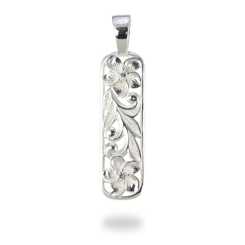 Plumeria Scroll Pendant With Sapphire, Sterling Silver 32 mm