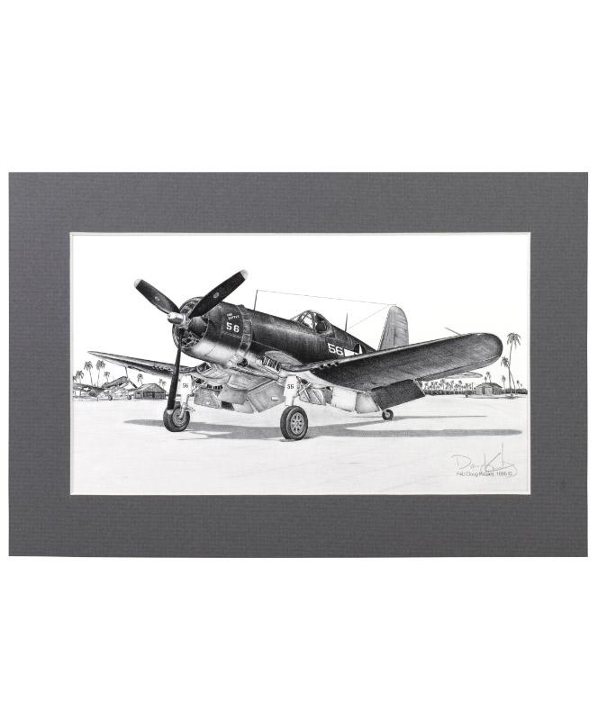 Signed F4U Corsair Matted Print, 10.75&quot; x 7&quot;