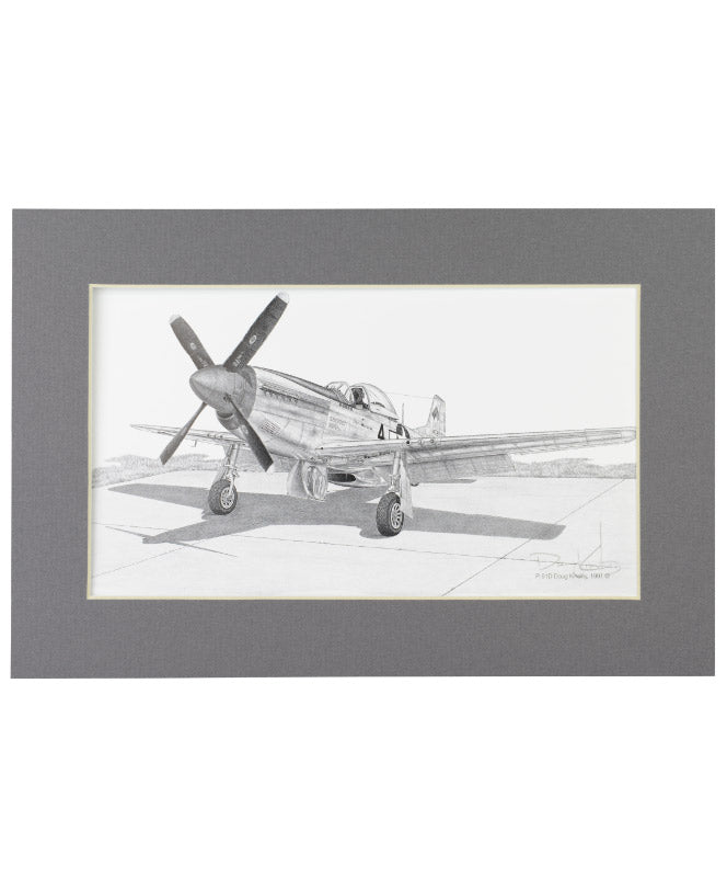 Signed P-51 Mustang Matted Print, 10.75&quot; x 7&quot;