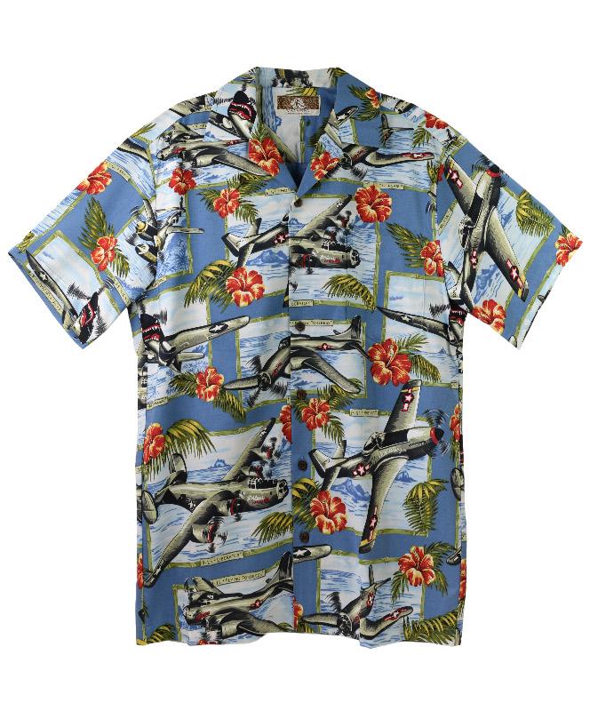 Pacific Historic Parks Bookstore Men's War Planes Aloha Shirt, Blue 2XLarge