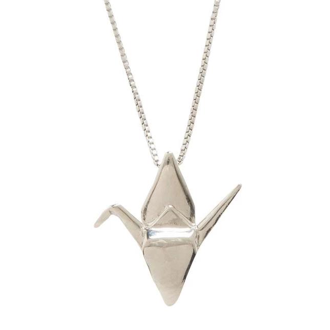 Sadako Sasaki Crane Wing Down Pendant Necklace, Sterling Silver