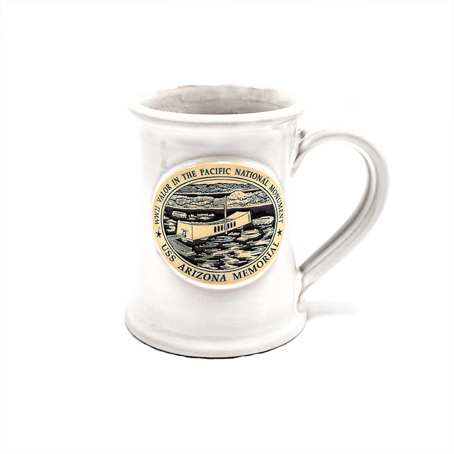 Hand Thrown White USS Arizona Memorial Mug, 12 oz.