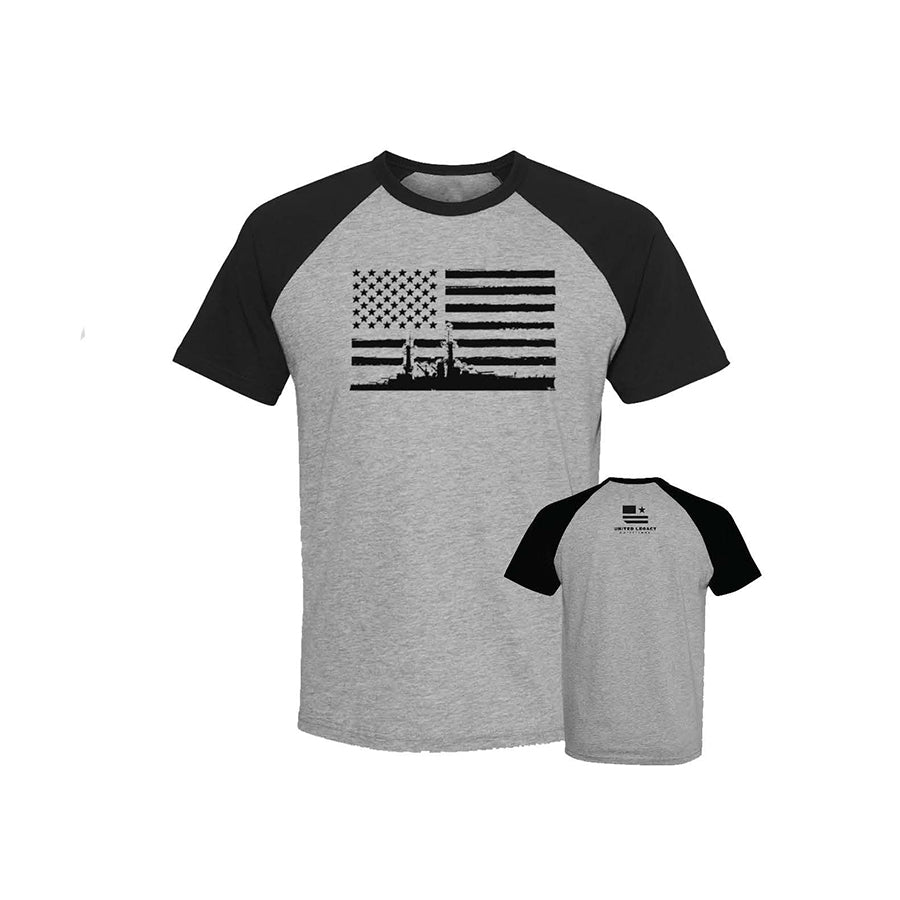 USS Arizona Flag Raglan T-shirt, Black & Grey