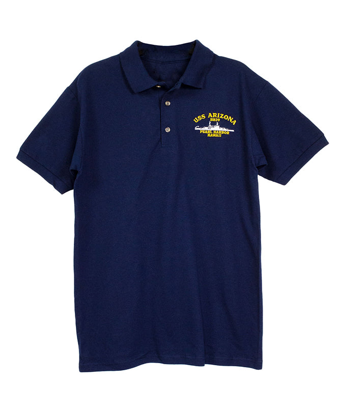 USS Men\'s Polo Shirt, Navy Arizona BB39