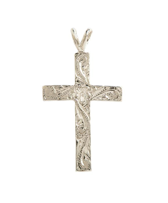 Blessed Hawaiian Plumeria Flower Cross Pendant, Sterling Silver