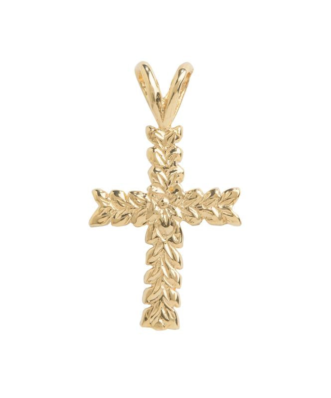 Blessed Hawaiian Leaf Cross Pendant, 14K Gold