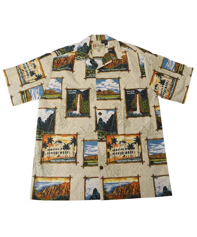 Official Hawaii State Parks Men's Aloha Shirt, Natural Tan