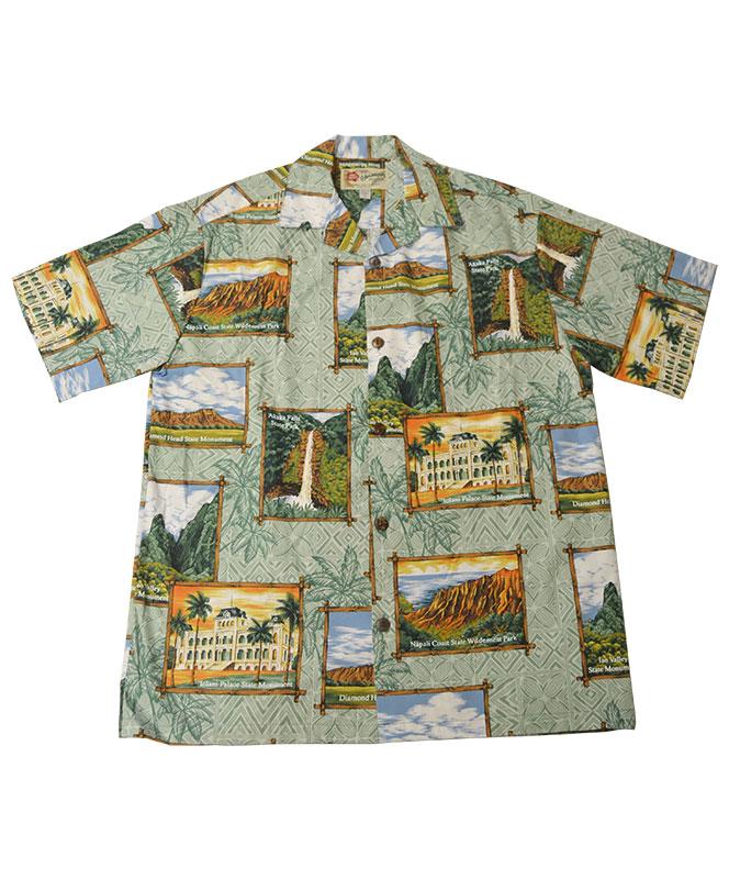 Official Hawaii State Parks Men's Aloha Shirt, Sage Green