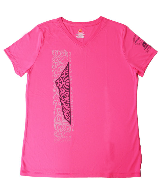 Women's Diamond Head Tattoo V-Neck T-Shirt, Hot Pink