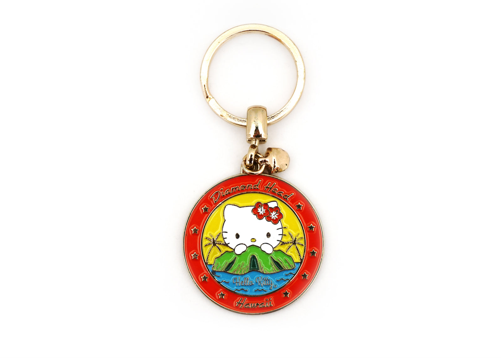Hello Kitty Hibiscus Diamond Head Circle Keychain, Gold