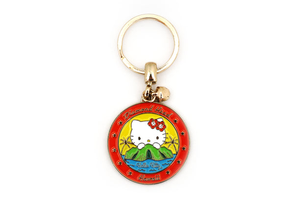 Hello Kitty Pink I Hiked Diamond Head Circle, Silver Keychain